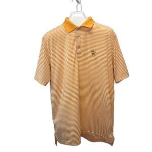 Peter Millar Polo Shirt Orange Striped Men's Size Large Summer Comfort Athletic